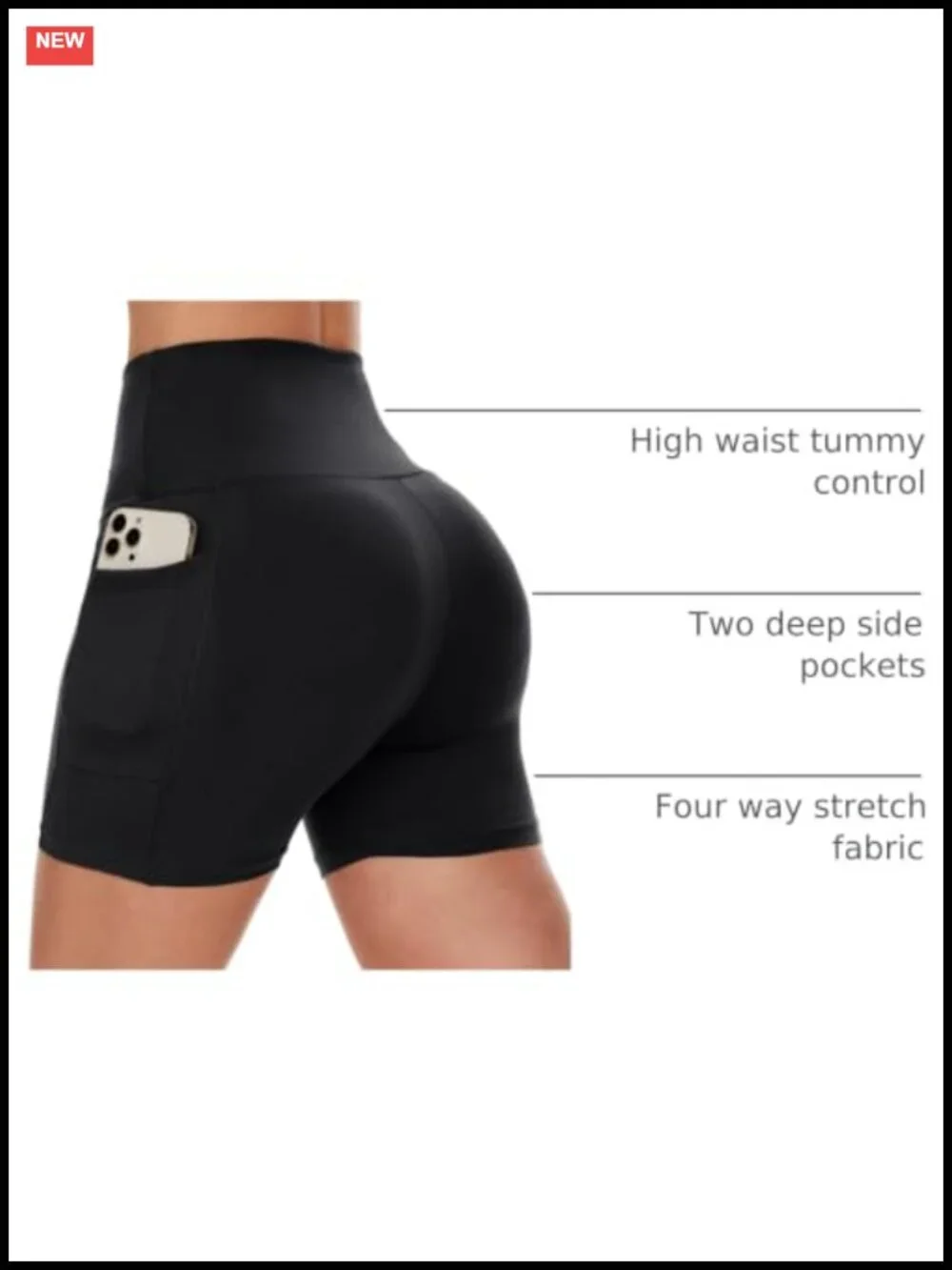 High Waisted Biker Shorts with Pockets, 4-Way Stretch Spandex Workout